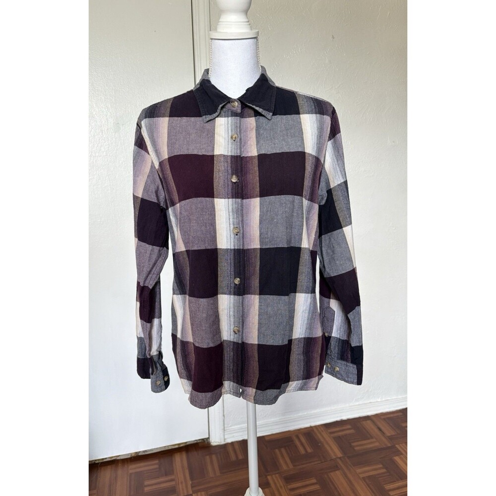 Dressbarn Women's Purple Plaid Button -Up Long Sleeve Blouse Size XL